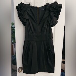 French Connection Wendy Black Dress with Ruffled Sleeves